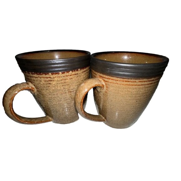 Sango Coffee Mugs Omega Cocoa Brown 4661 Set of 2 Pair Artisan Tea Espresso Cups - Picture 1 of 8